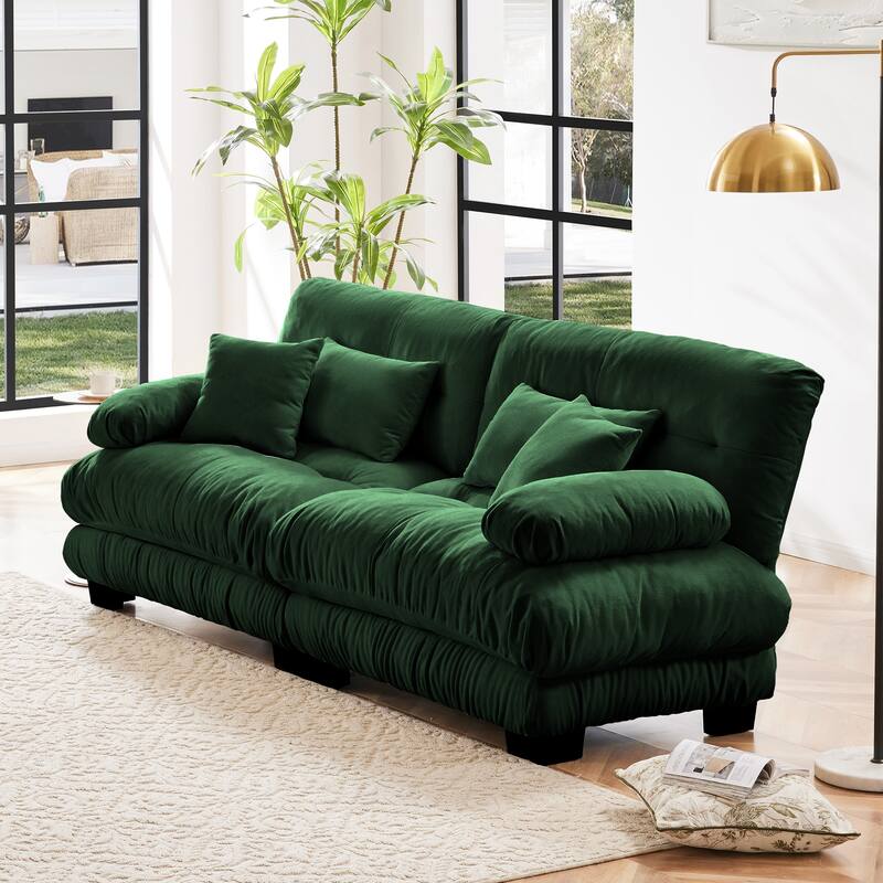 Oversized Modular Sectional Sofa, Chenille Deep Seat 2-Seater Sofa, Upholstered Cloud Couch with Lumbar Pillows & Throw Pillows - Green