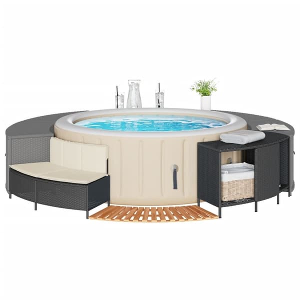 slide 2 of 29, vidaXL Hot Tub Surround Bench and Spa Step Poly Rattan and Solid Wood Acacia - 32.3"/44.1" x 17.3" x 1.2" Black - 1 step