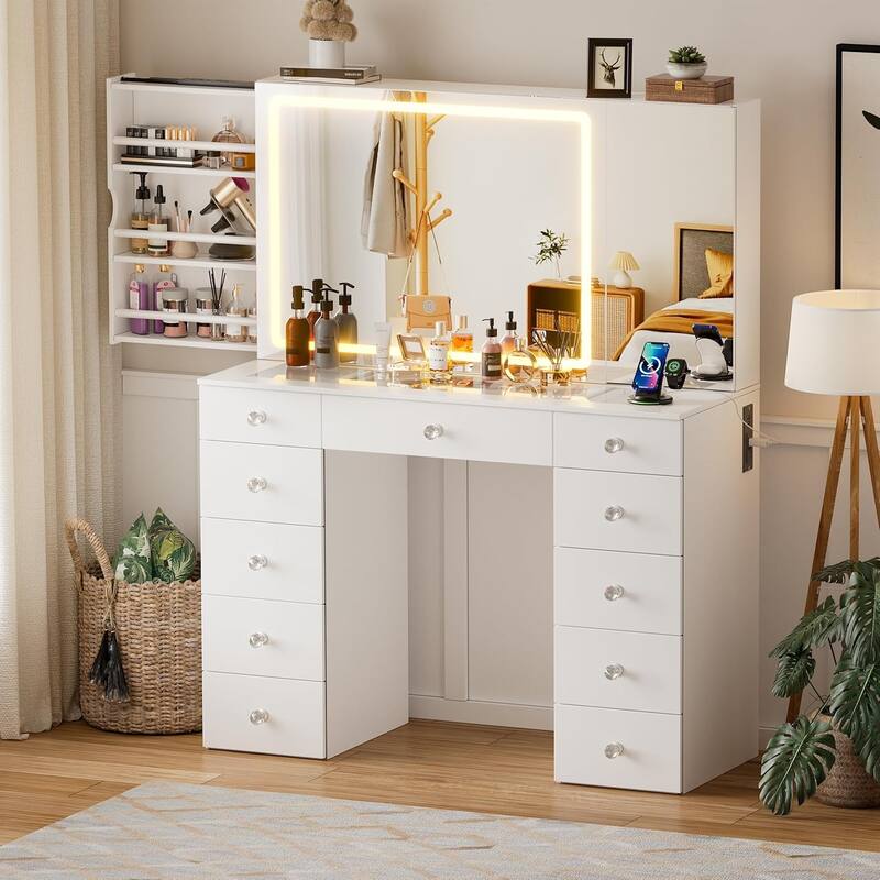 PAKASEPT Vanity Set with Lighted Mirror, Large Vanity Desk with Charging Station