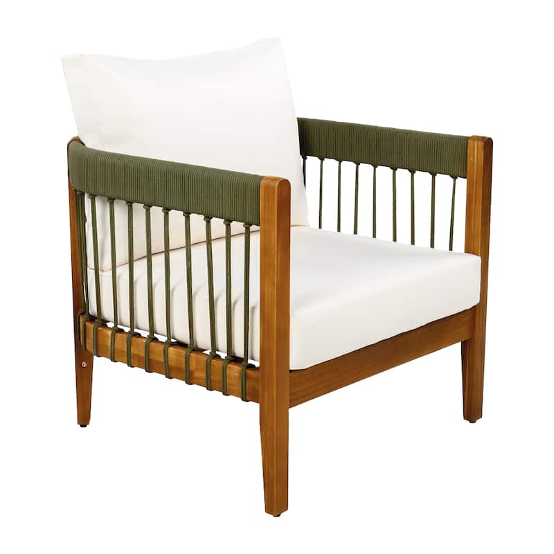 Acacia Wood Outdoor Club Chair Handwoven Rope Curved Backrest Water-Resistant Porch