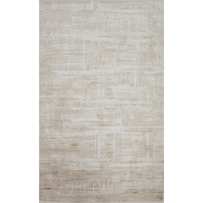 Machine Made Oriental Polyester Carpet Abstract Beige & Ivories Distressed Area Rug - 7' 5'' X 5' 2''