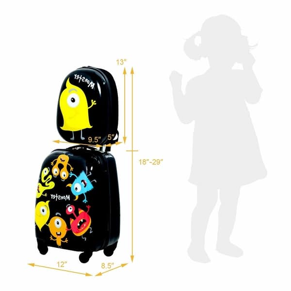 dimension image slide 1 of 2, 2 Pieces 12 Inch 16 Inch Kids Luggage Set with Backpack and Suitcase for Travel - 18" x 12" x 8.5" (L x W x H)