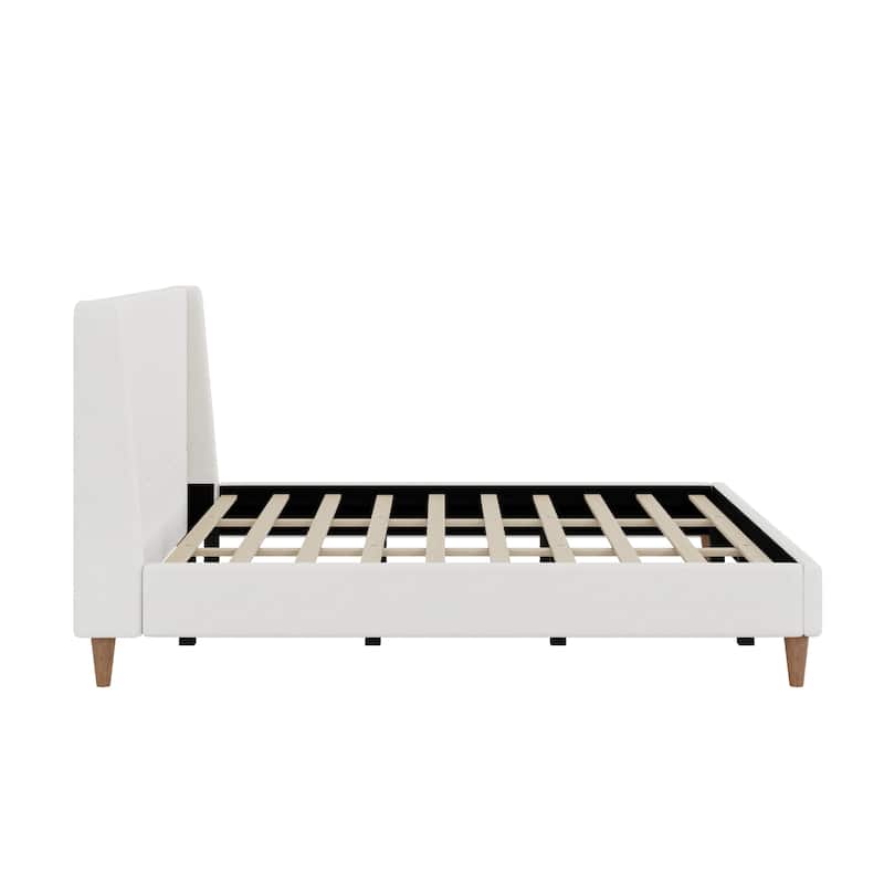Modern Velvet Upholstered Platform Bed with Wingback Headboard