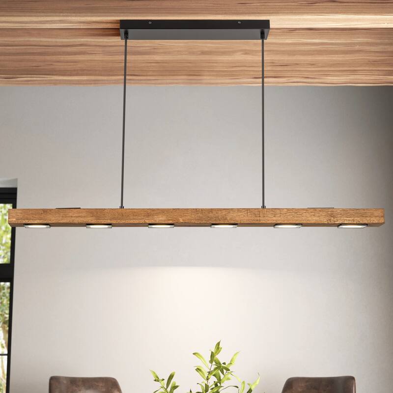 6/7/8-Light Modern Farmhouse Linear Wood LED Pendant Light for Kitchen Island