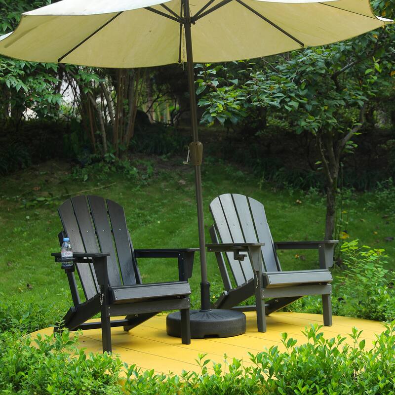 HDPE Folding Adirondack Chair with Dual Cup Holder - Composite Adirondack Chair with Wood Texture