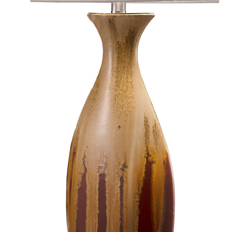 Anmytek Mid Century Modern Table Lamp Textured Ceramic Base Fabric Shade Boho Chic Bedroom Living Room Office Warm Lighting