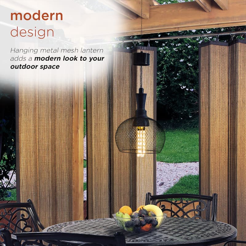 Alpine Corporation 10" Tall Hanging Solar Powered Outdoor Mesh Lantern with LED Lights, Black