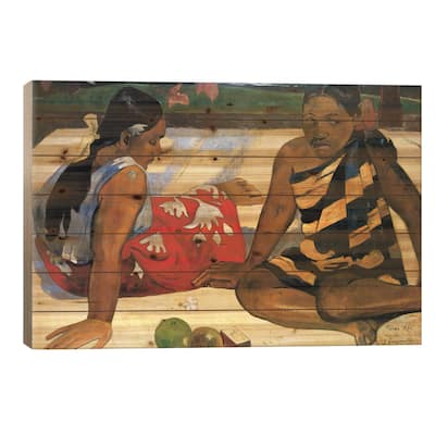 Two Women Sitting Print On Wood by Paul Gauguin - Multi-Color