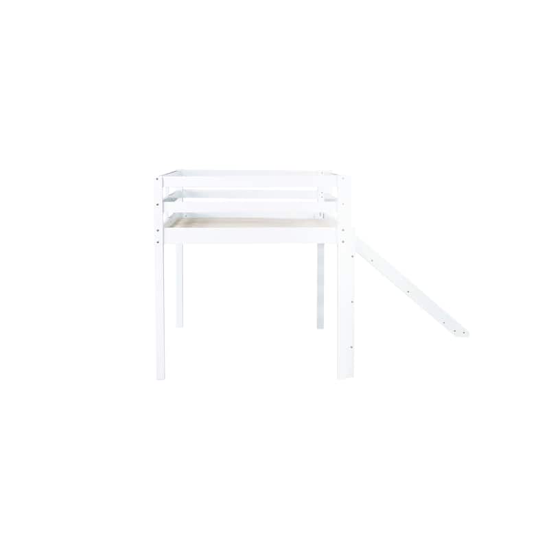 Twin Low Loft Bed with Slide, Ladder, Safety Guardrails, Rubber Wood Twin Loft Bed