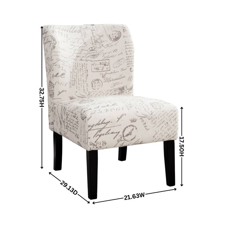 Print Fabric Armless Contemporary Accent Chair, Blue Leaves, for Living Room