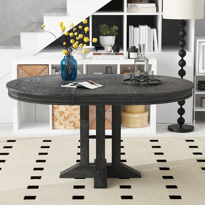 Farmhouse 56" Dining Table Expandable Round Design for Kitchen and Dining Room with X-Shape Support