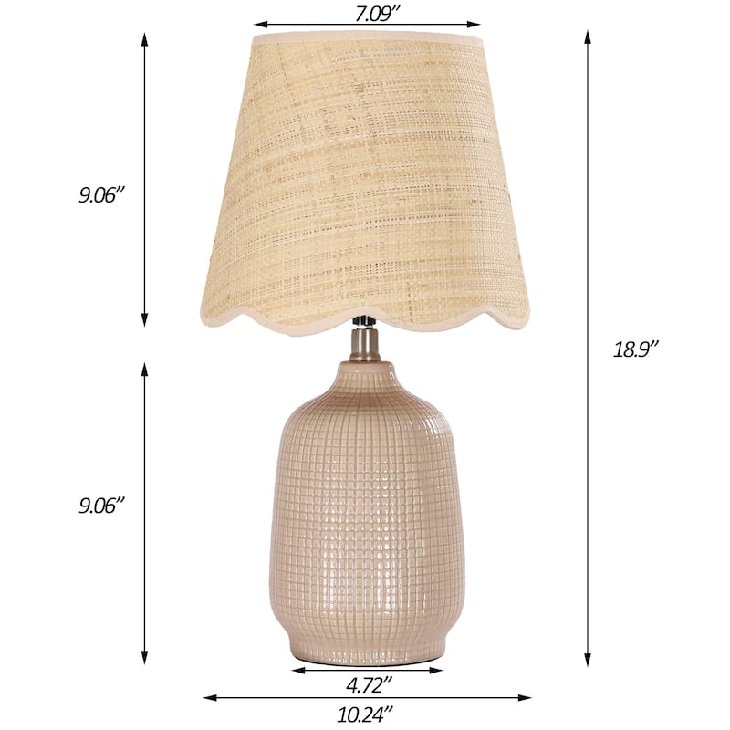 Rustic Ceramic Accent Table Lamp with Raffia Shade