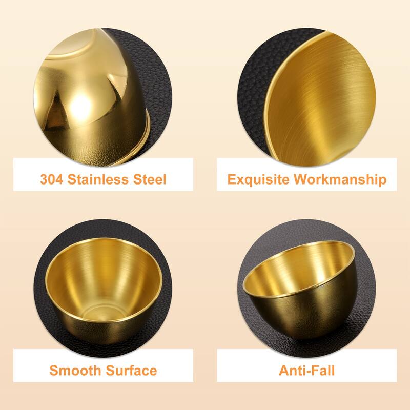 6 Pcs Stainless Steel Sauce Dishes and Spoons, 3.4" Dipping Bowl Saucers, Gold
