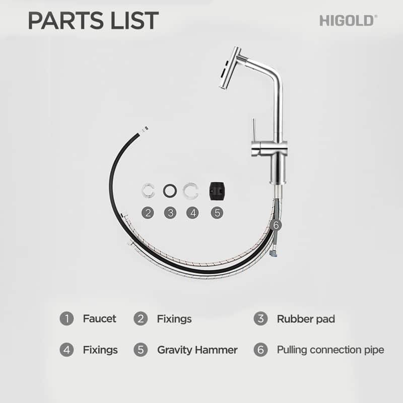 HIGOLD Kitchen Faucet with Pull Down Sprayer, Cold & Hot Water Function