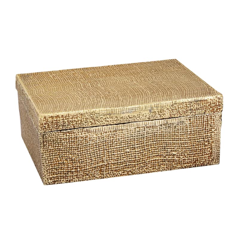 Atlas Linen Texture Square Aluminum Box - Large - Gold