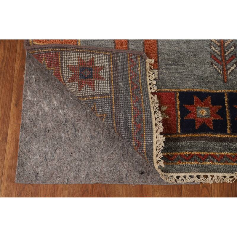 Hand Knotted Oriental 100% Wool Carpet Traditional Tribal Greys & Charcoal Heriz (serapi) Runner Rug - 9' 10'' X 4' 0''
