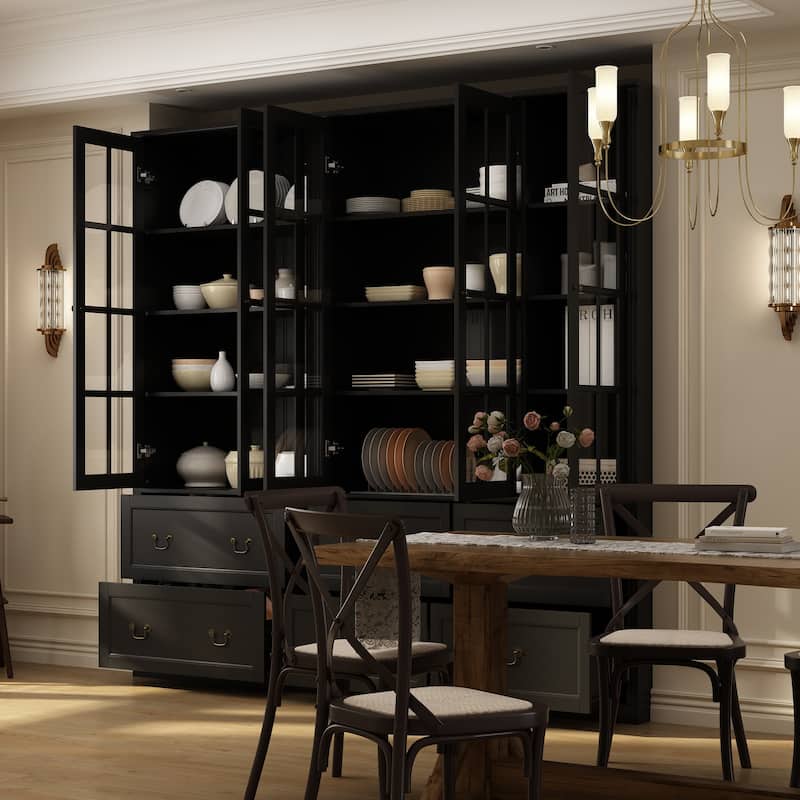 78.7" Combo Buffet Bookcase Storage Cabinet Glass Bookshelf Display