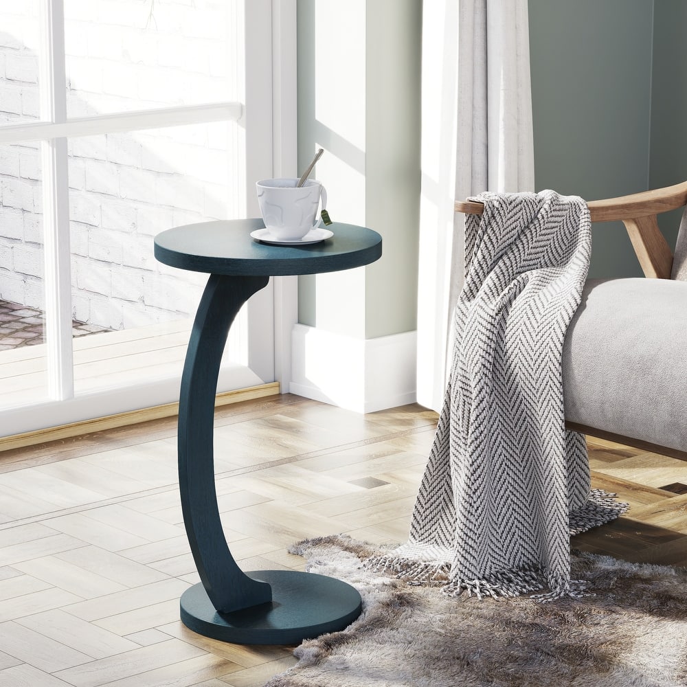 COZAYH C Shaped Round End Table for Couch Small Place, Space Saver Side Table for Sofa, Living Room, Bedside Area, Walnut