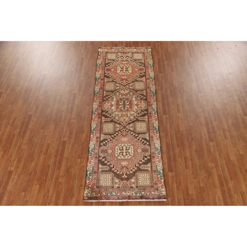 Ardebil Persian Vintage Runner Rug Hand-Knotted Wool Carpet - 3'7"x 10'7"