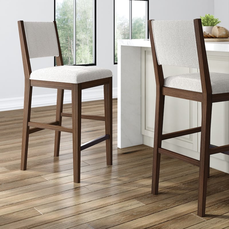Plank and Beam Sereno Upholstered Bar Height Stool - Set of 2 - Walnut/Ivory Cushion