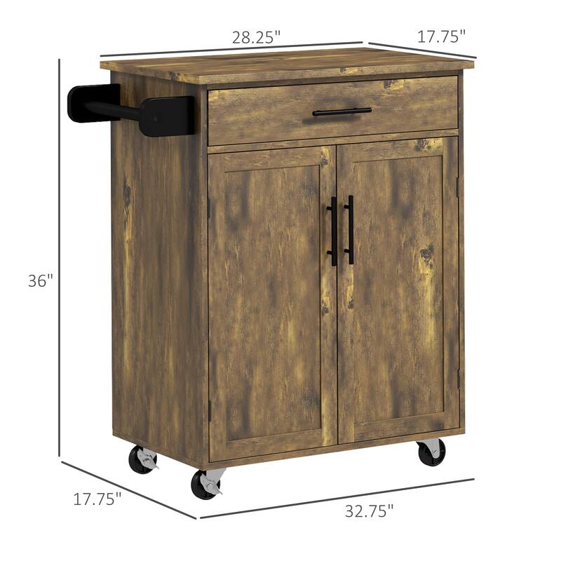 HOMCOM Kitchen Island Cart Rolling Trolley Cart with Drawer, Storage Cabinet & Towel Rack