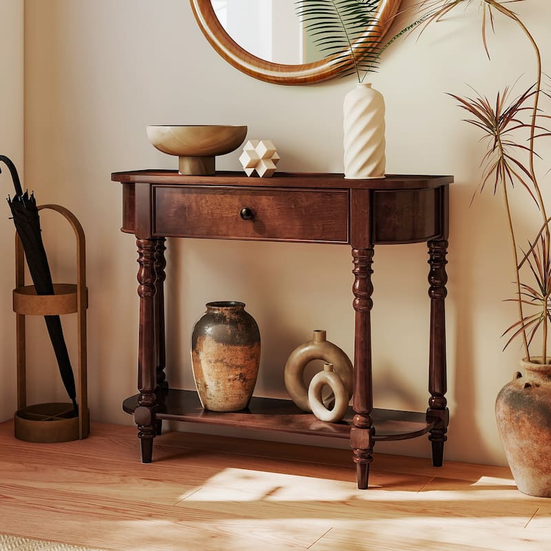 Gymax Retro Console Table 36''L Wooden Entryway Table w/ Storage