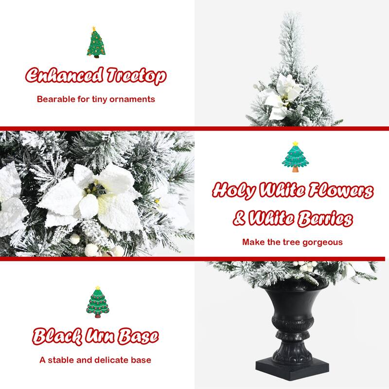Gymax 4 FT Pre-lit Christmas Entrance Tree Snow Flocked Xmas Tree w/ - See Details