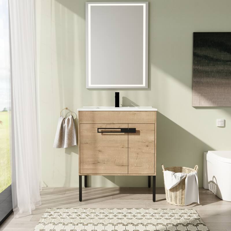 30" FreeStanding Bathroom Vanity with Sink, Floor Stand Bathroom Vanity with Soft Close Door and Adjustable shelf