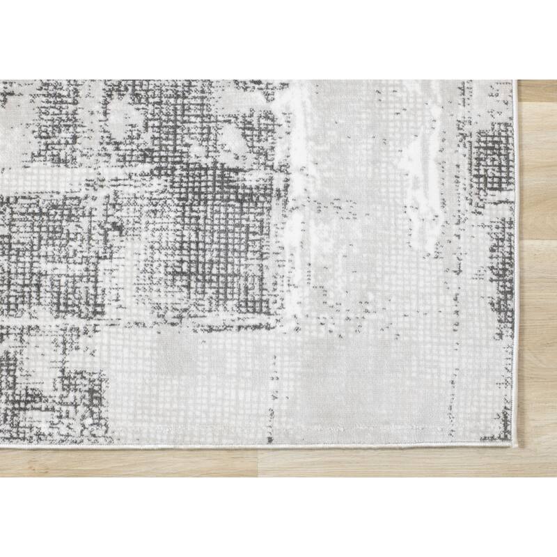 Alpine Rug Co. Washable White/Grey Abstract Area Rug