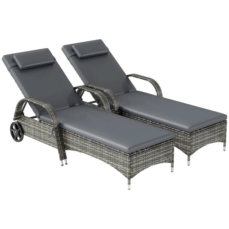 2PC Recliner, Maintenance-Free PE Rattan with Cushion, Pillow