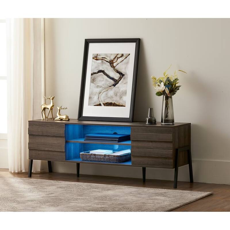 Mid-Century Modern TV Stand for 55"/65"/75" TV Console with LED Light
