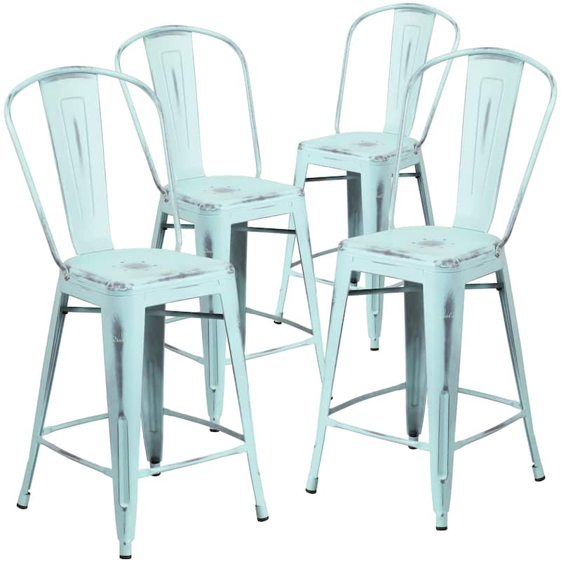 Distressed Metal Indoor/ Outdoor 24-inch Counter Stools (Set of 4) - Green-Blue