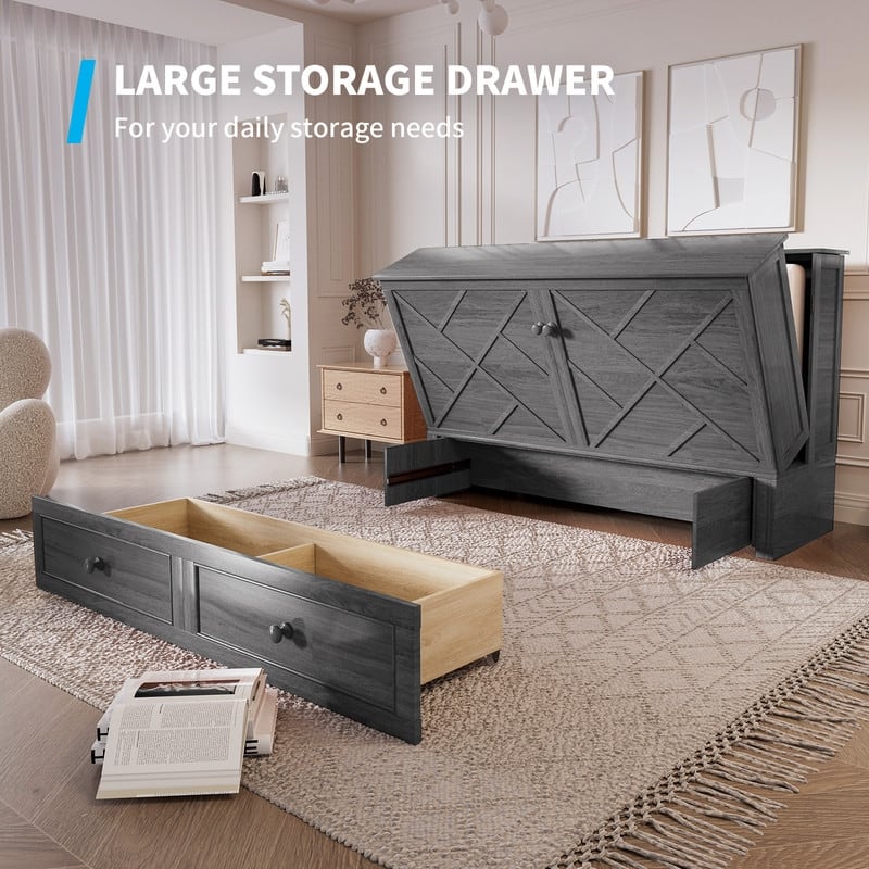 Mixoy Murphy Bed Chest with Mattress and Storage