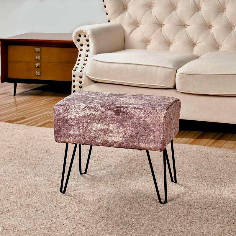 Jacquard Chenille Ottoman - 19" x 13" x 17"H - Kasula - Light Brown