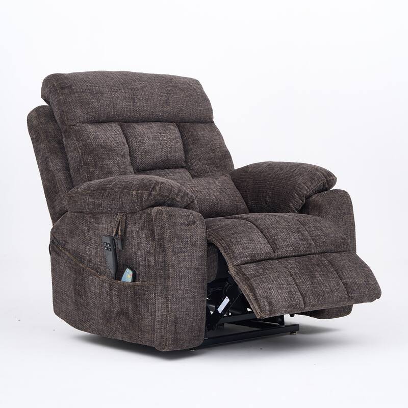Velvet Oversized Power Lift Recliner Chair, 180° Flat with Massage
