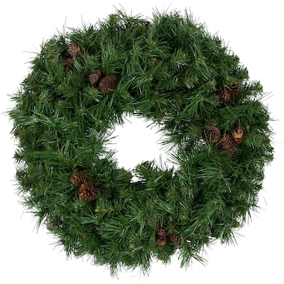 Dakota Red Pine Artificial Christmas Wreath Pine Cones - 24", Unlit