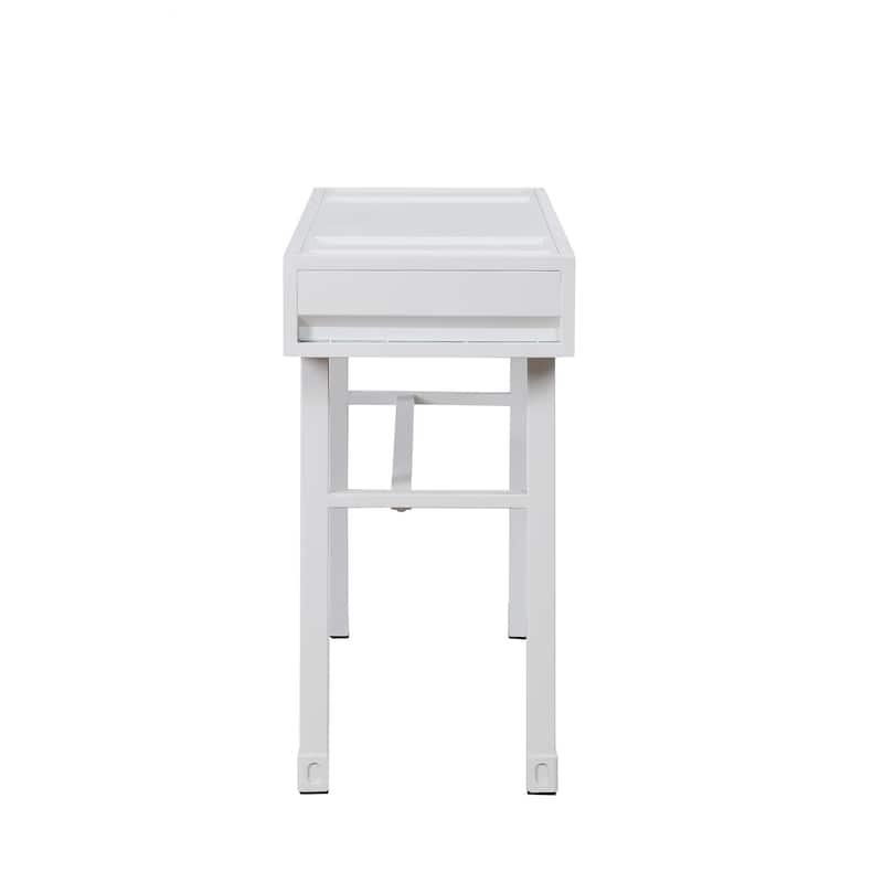 Industrial Style Metal and Wood 1 Drawer Vanity Desk, White
