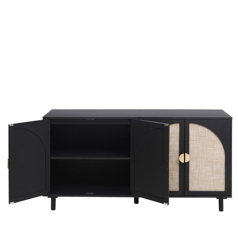Engineered Rattan Sideboard Accent Storage Cabinet 4 Door Buffet Cabinet