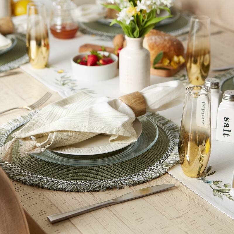DII Nautical Blue Round Fringed Placemat Set/6