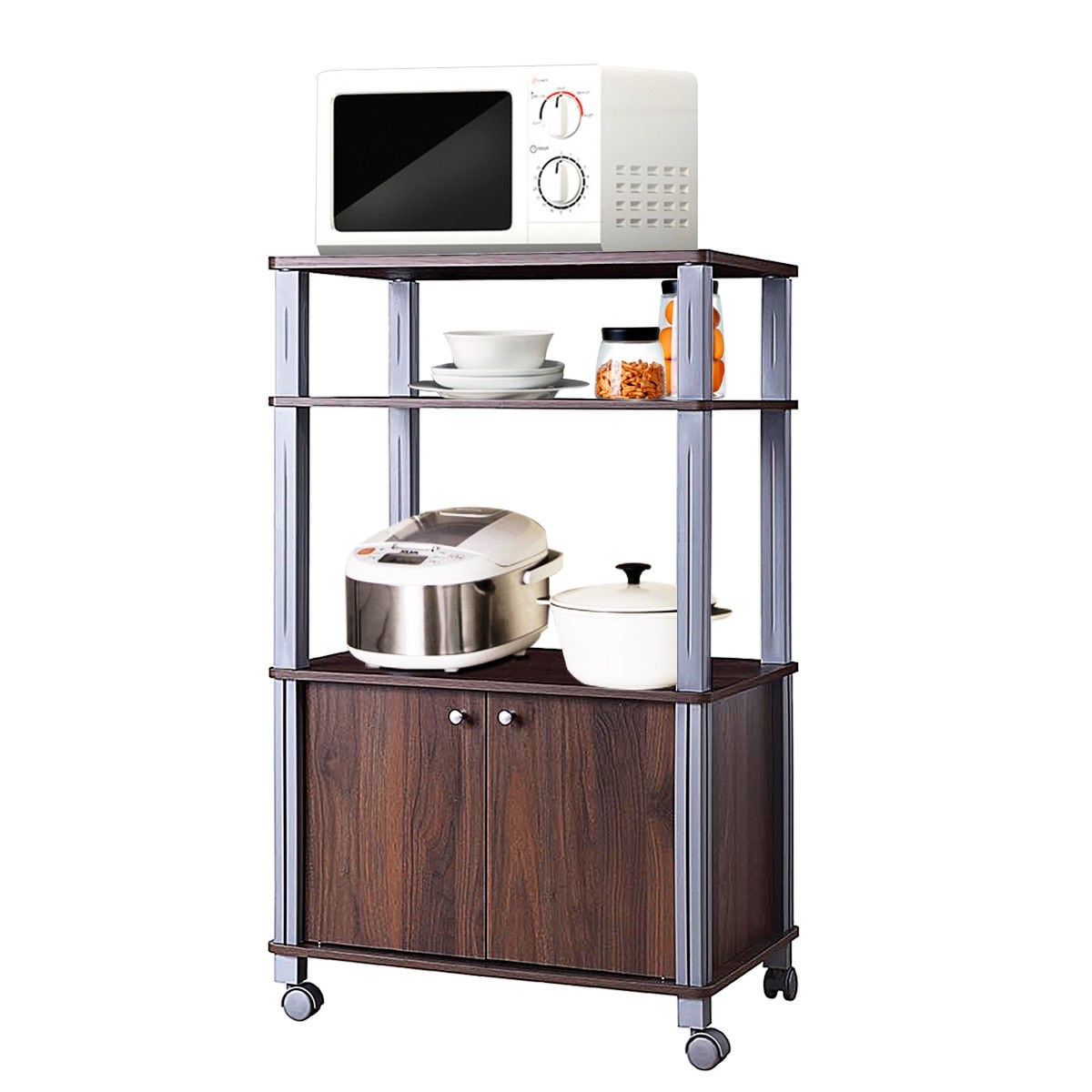 Gymax Bakers Rack Microwave Stand Rolling Storage Cart - 23.5''x15.5''x38.5''