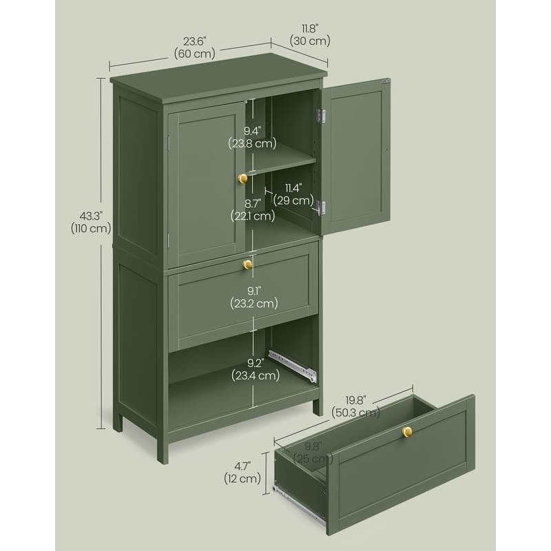 Modern Tall Freestanding Bathroom Storage Cabinet with 2 Drawers and Adjustable Shelf - 11.8"D x 23.6"W x 43.3"H