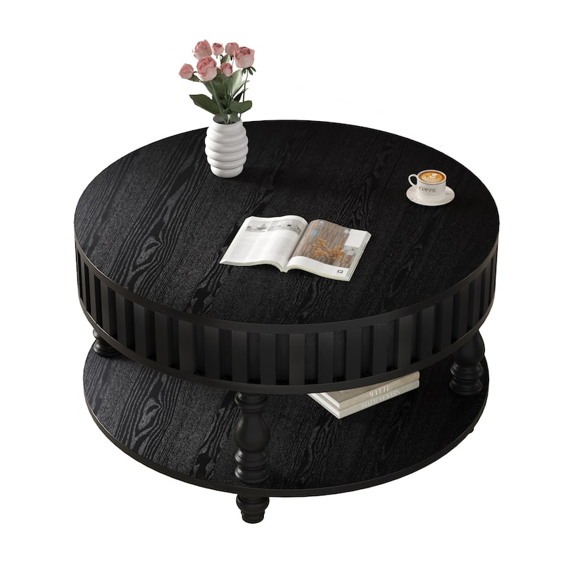 Farmhouse 31.49" Round Coffee Table with Storage and Flip-Top Lids for Rustic Living Room Organization and Style