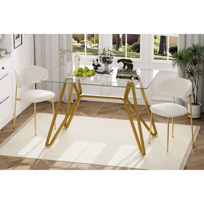 47.3-Inch Rectangular Tempered Glass Dining Table With Gold Metal Legs - Modern Multi-Functional Design For 1-6 People.