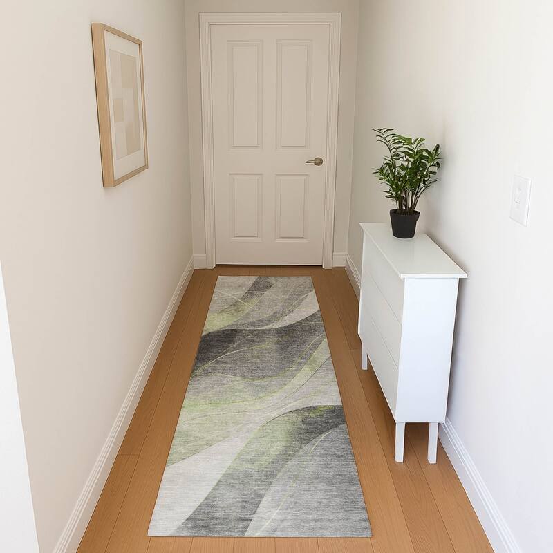 Premium Washable Super Soft Modern Waves Mayfield Rug - Aloe - 2'3" x 7'6"