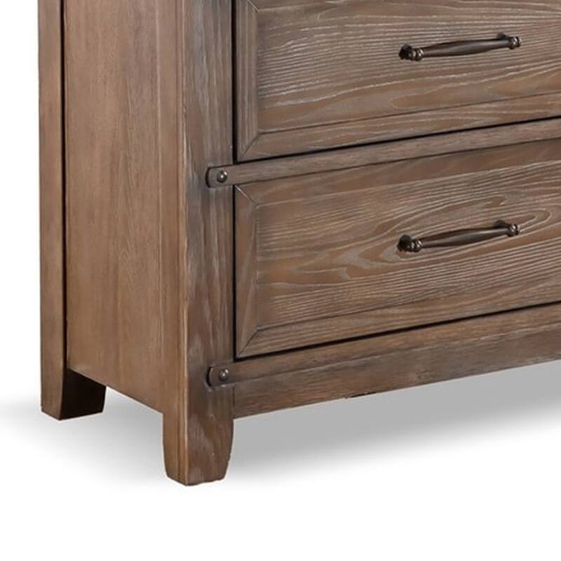 Merry Wide Dresser, 8 Drawers, Brown Solid Wood, Bronze Metal