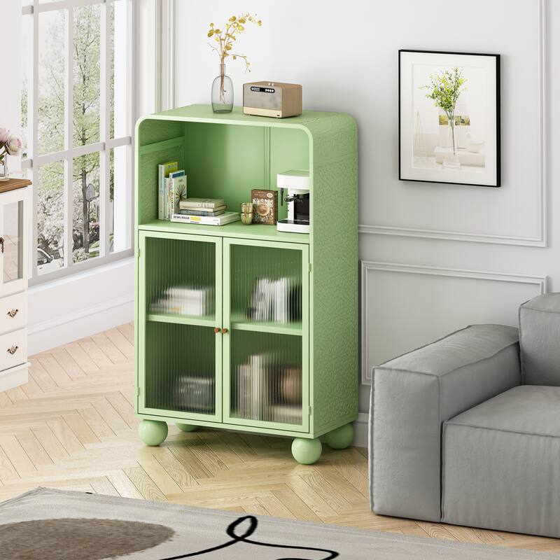 Floor Storage Cabinet with Glass Door and Shelves, Freestanding Display Cabinet