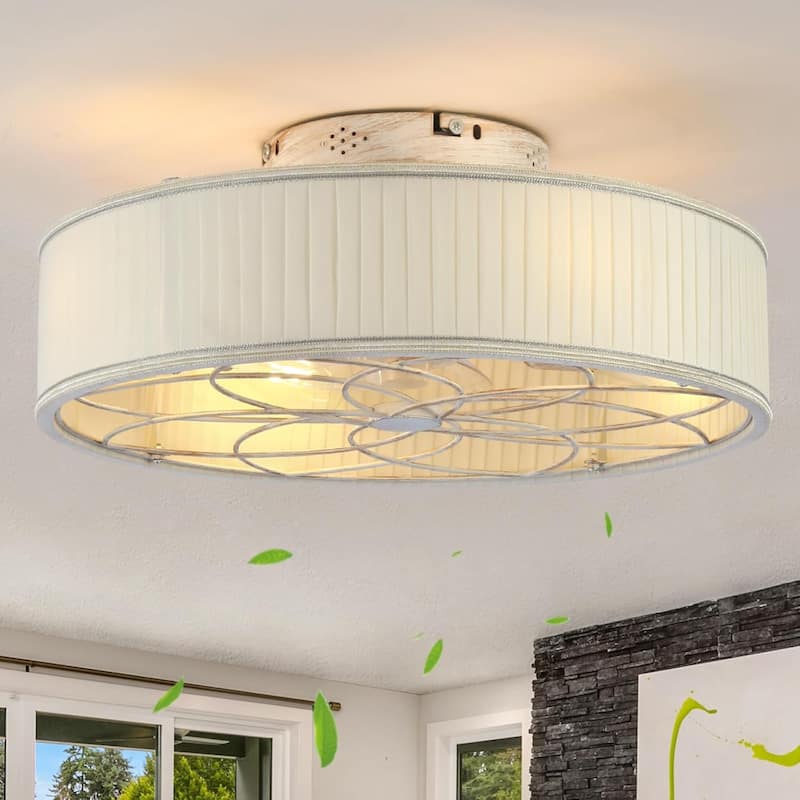 20" Caged Ceiling Fans Flush Mount,Low Profile Fabric Farmhouse Ceiling Fan with Remote Control - N/A