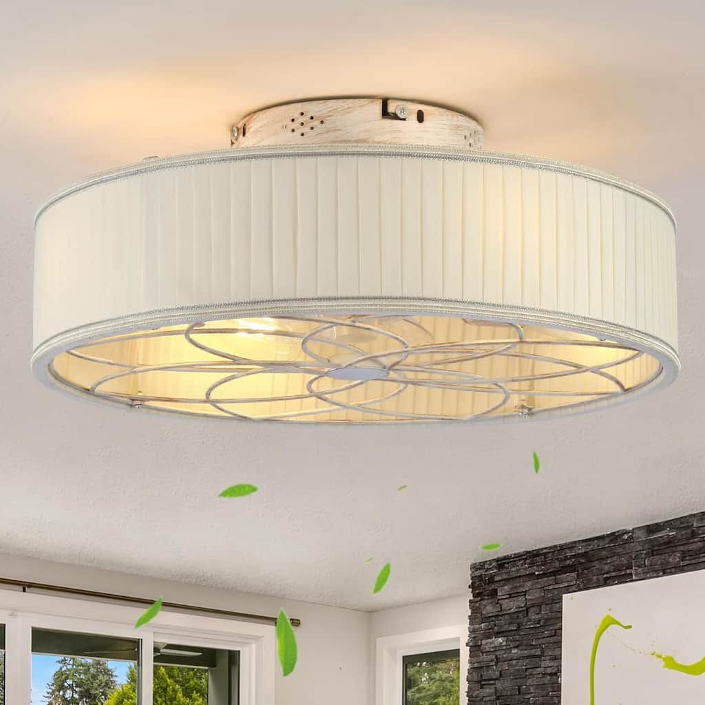 20" Caged Ceiling Fans Flush Mount,Low Profile Fabric Farmhouse Ceiling Fan with Remote Control - N/A