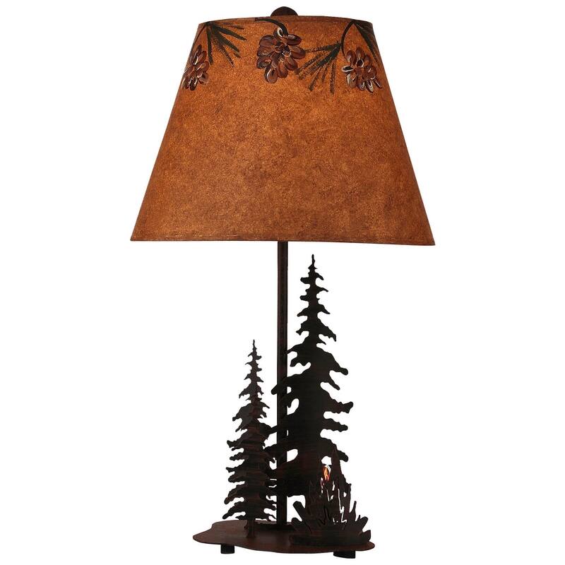 Rustic Iron Nature Scene Table Lamp with Nightlight - Campfire