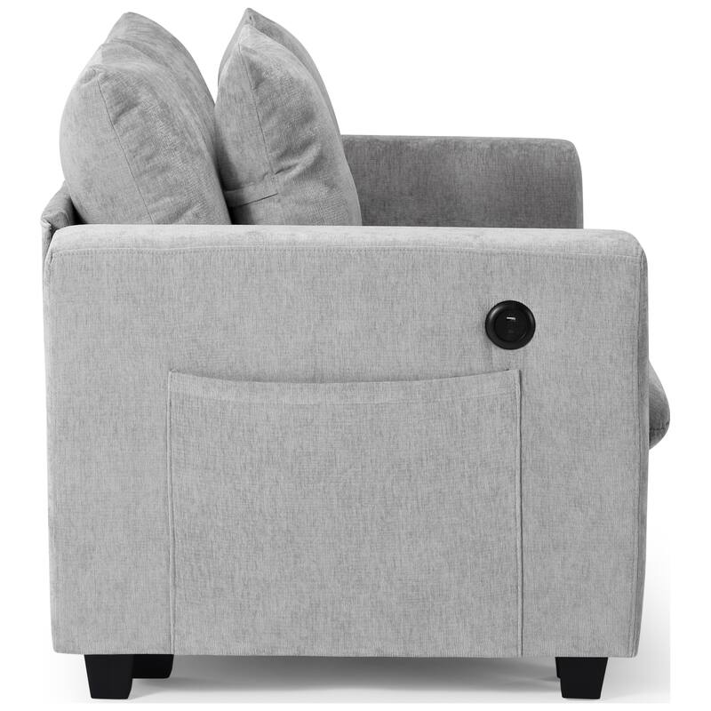 Lucca Chenille Upholstered Modular Loveseat with USB Port